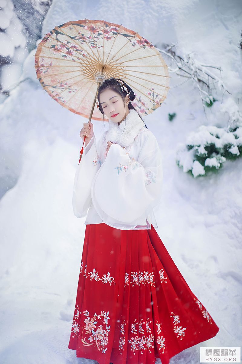 汉尚华莲传统汉服女装日常百搭秋冬款团花刺绣马面裙大摆大红色二